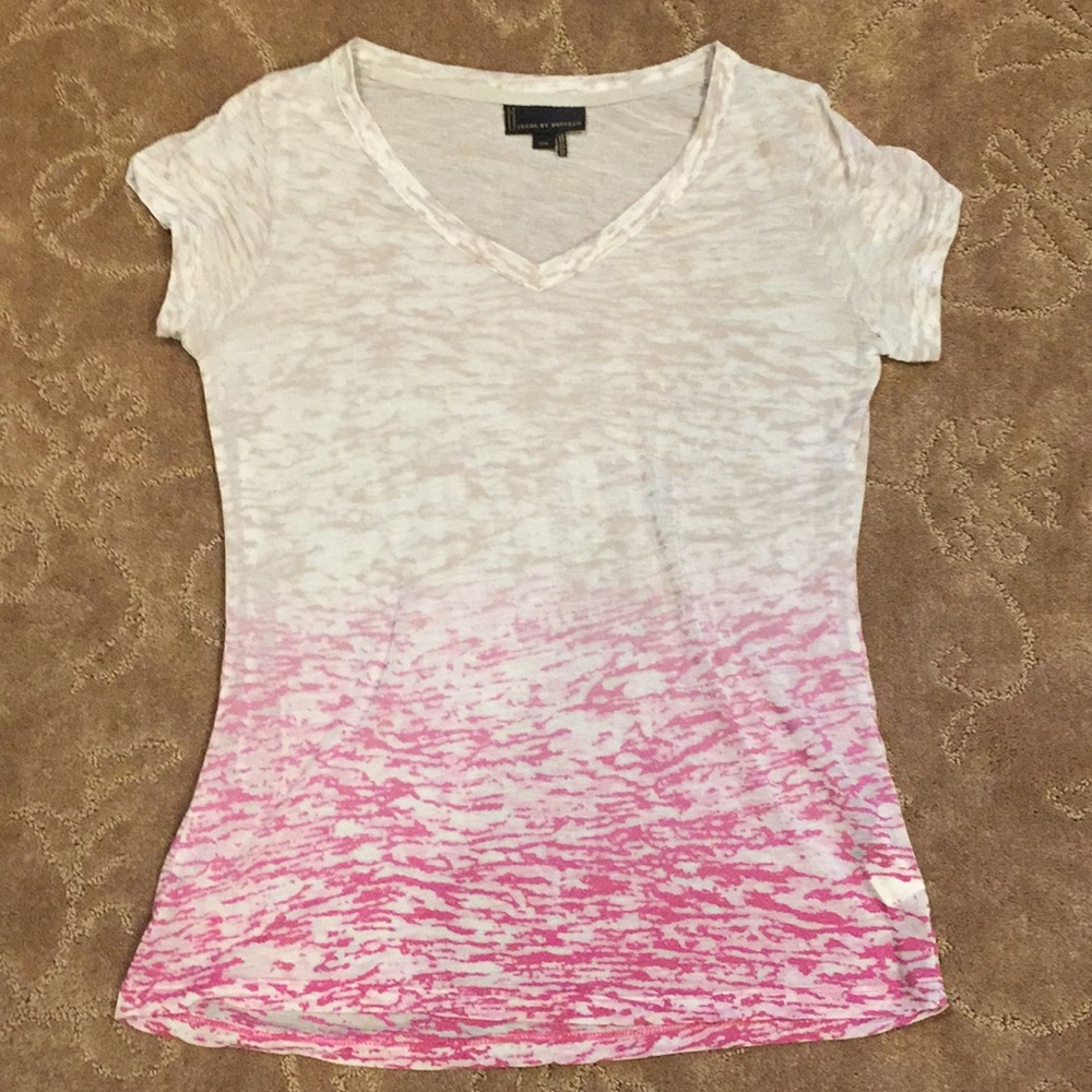 See-thru v-neck tan and rose T-shirt